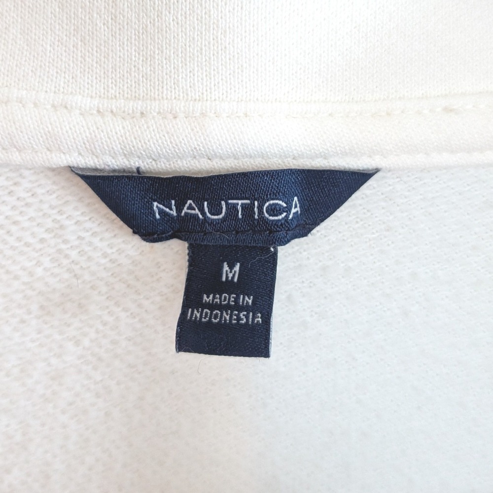 Nautica Womens White Quarter Zip Pullover Sweatshirt Striped Trim Size M 1723720 - Picture 3 of 6